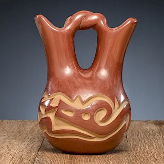 Helen Shupla (Santa Clara, 1928-1985) Carved Redware Pottery Vase