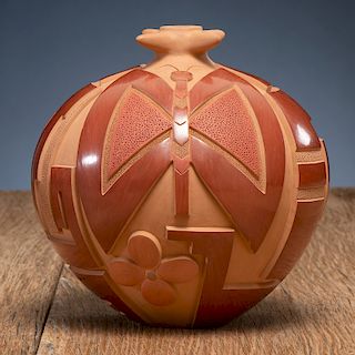 Tammy Garcia (Santa Clara, b. 1969) Carved Redware Pottery Jar