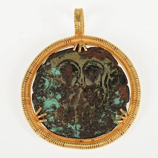Ancient Byzantine coin in 18K yellow gold mount
