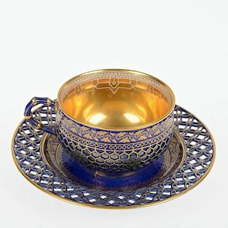 Good Russian reticulated porcelain teacup/saucer