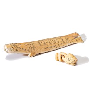 Alaskan Eskimo Carved Walrus Ivory Seal Monster and Toggle, From the Collection of Thomas Amble, Minnesota