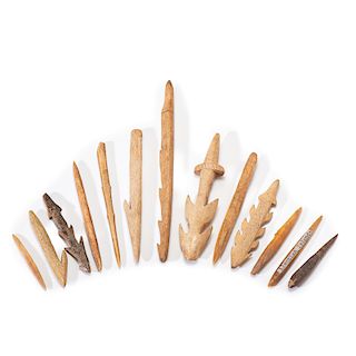 Aleutian Island Fossilized Bone Harpoon Points and Darts, From the Collection of Thomas Amble, Minnesota