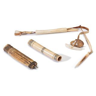 Alaskan Eskimo Bone Sewing Cases and Awl, From the Collection of Thomas Amble, Minnesota