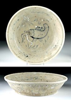 Vietnamese Hoi Shipwreck Glazed Pottery Dish w/ Fish