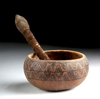 Chimu / Inca Gourd Mortar w/ Wood & Thread Pestle