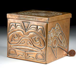 Northwest Coast Haida Copper Box w/ Bear and Salmon