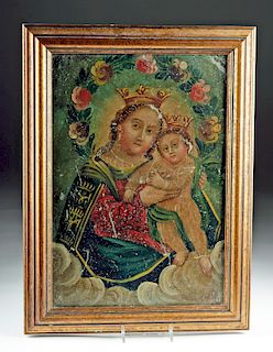 Framed 19th C. Mexican Retablo - Virgin & Child