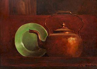 * Marc-Aurele Fortin, (Canadian, 1888-1970), Copper Kettle with Green Plate