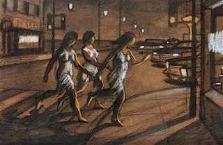 * Philip Surrey, (Canadian, 1910-1990), Untitled (Figures running across the street)
