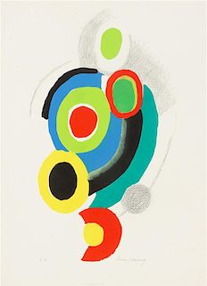 Sonia Delaunay, (French/Ukrainian, 1885-1979), Two Works: Bridges and Movements, (No. 11 and 13 from Les Illuminations series),