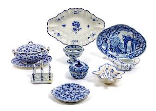 A Group of Blue and White Porcelain Table Articles Width of widest 10 1/2 inches.