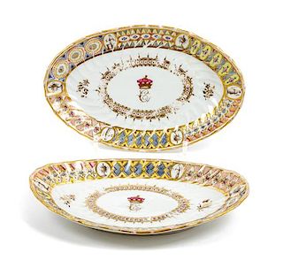 * A Pair of Worcester Porcelain Trays Width 9 inches.