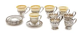 * A Group of American Silver Demitasse Cups and Saucers, Frank M. Whiting Co. and International Sterling, comprising 9 cups with