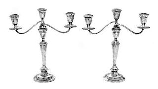 * A Pair of American Silver Three-Light Candelabra, Alvin Mfg. Co., Providence, RI, each weighted.
