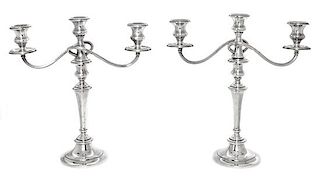 * A Pair of American Silver Three-Light Candelabra, Gorham Mfg. Co., Providence, RI, each weighted.