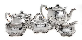 * An American Five-Piece Silver Tea Service, Gorham Mfg. Co., Providence, RI, comprising teapot, coffee pot, creamer, sugar and