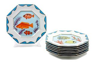 * Eight Lynn Chase Porcelain Dinner Plates Diameter: 10 1/4 inches.