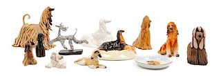 * A Group of Twelve Afghan Hound Porcelain and Ceramic Articles Height of tallest 6 inches.