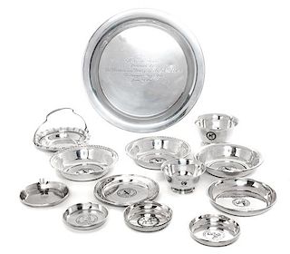 * Fourteen American Silver Airedale Terrier Articles, Various Makers, comprising a variety of trophy bowls and trays.