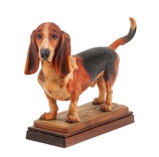 * A Wooden Bassett Hound Figure Width 11 1/2 inches.