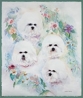 * A Watercolor depicting Bichon Frise Sheet: 22 x 18 1/2 inches.
