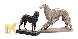* A Group of Three Borzoi Figures Width of widest 13 inches.