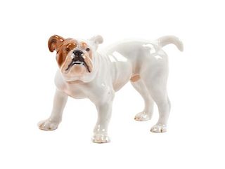 * A Meissen Porcelain Bulldog Width 4 inches.