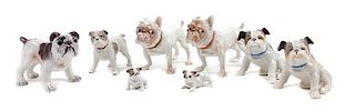 * A Group of Eight Porcelain Bulldogs Height of tallest 2 3/4 inches.