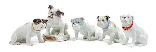 * A Group of Five Porcelain Bulldogs Height of tallest 7 1/2 inches.