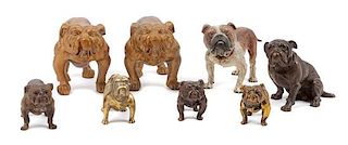 * A Group of Eight Bronze and Metal Bulldogs Width of widest 8 inches.