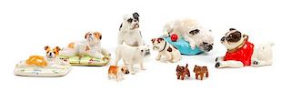 * A Group of Ten Porcelain and Wood Bulldogs Width of widest 4 inches.