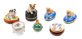 * A Group of Seven Bulldog Trinket Boxes Height of tallest 3 1/4 inches.