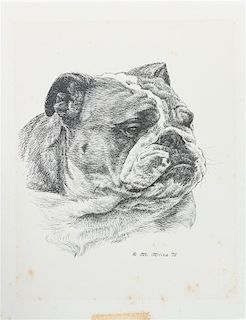 * Three Works of Art depicting English Bulldogs Largest: 11 x 8 1/2 inches.
