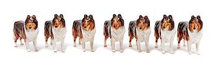 * A Group of Seven Royal Doulton Porcelain Collies Width 5 inches.