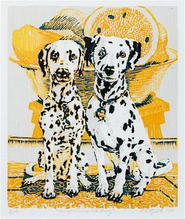 * Two Works of Art depicting Dalmatians Larger: 9 x 7 3/4 inches.