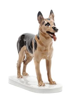 * A Meissen Porcelain German Shepherd Height 7 1/2 inches.