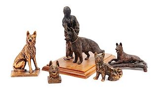 * A Group of Five Bronze and Metal German Shepherds Height of tallest 10 inches.