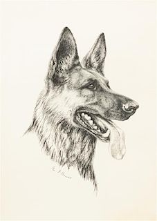 * Two Works of Art depicting German Shepherds Larger: 20 x 16 inches.