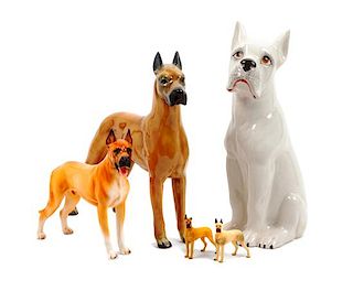 * A Group of Five Porcelain Great Dane Figures Height of tallest 14 inches.