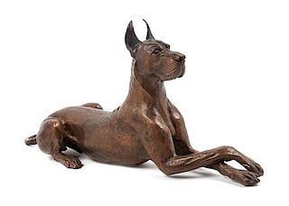* A Bronze Great Dane Sculpture Width 22 inches.