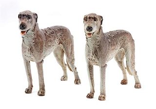 * Two Nymphenburg Porcelain Irish Wolfhounds Width 14 inches.