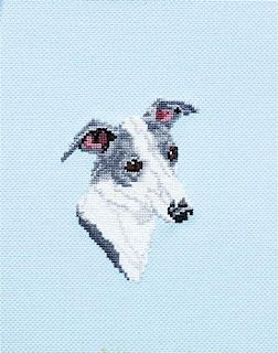 * An Italian Greyhound Cross-Stitch 10 x 8 inches.