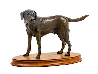 * A Bronze Labrador Retriever Sculpture Height 8 3/4 x width 13 x depth 7 inches.