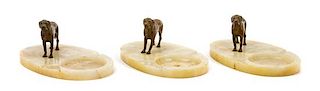 * Three Bronze and Marble Mastiff Ash Receivers Width 9 3/4 inches.