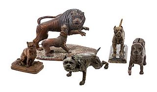 * A Group of Five Mastiff Figures Width of widest 7 1/4 inches.