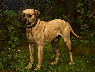 * Five Works of Art depicting Mastiffs Largest: 19 1/2 x 25 1/2 inches.