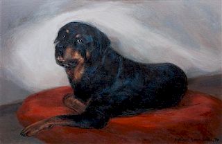 * Three Rottweiler Paintings, , comprising Katherine Grove Sailer Anna Danzer Tilghman and Her Rottweiler, 1984 oil on canvas; K
