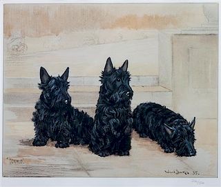 * Two Works of Art depicting Scottish Terriers Larger: 11 1/2 x 13 1/2 inches.