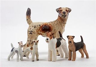 * A Group of Five Wire Fox Terriers Width of widest 8 inches.