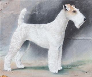 * Two Works of Art depicting Wire Fox Terriers Larger: 10 3/4 x 12 5/8 inches.